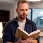 Empreendedor lendo um livro de marketing